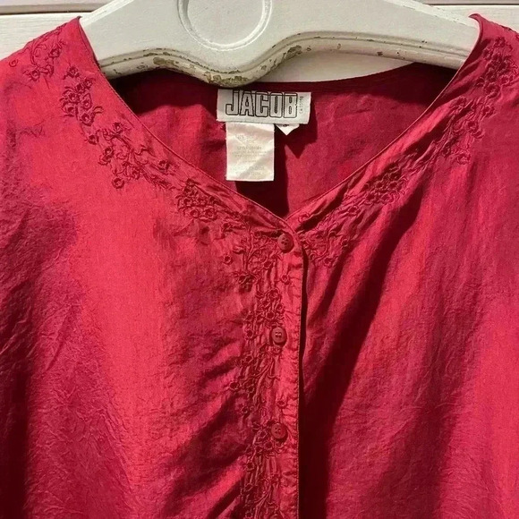 VINTAGE JACOB red  silk blouse size S - Picture 4 of 9